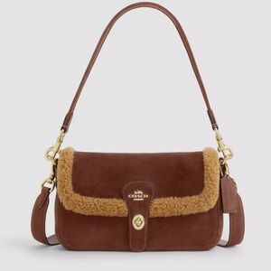 Coach Chestnut Suede Shoulder Bag with Tan Shearling Trim